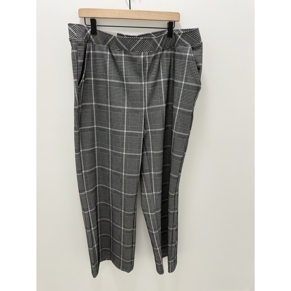 Serra Women's XL 16-18 Plaid Ponte Pull-On Wide Leg Pants Black White NWT